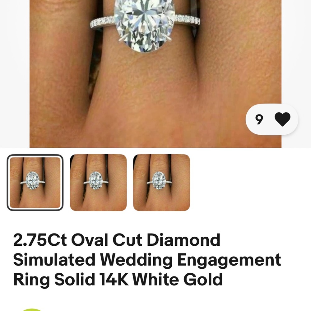 2.75Ct Oval Cut Diamond (lab created).  14k White Gold